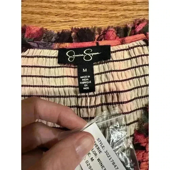 Jessica Simpson Averie Top in Posy Symphony Floral Ruched Ruffled Fall Office - Picture 5 of 9